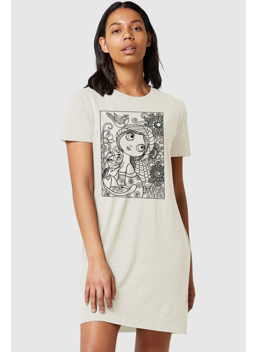 Natural Girl Gray Short Sleeve Combed Cotton T-Shirt Dress