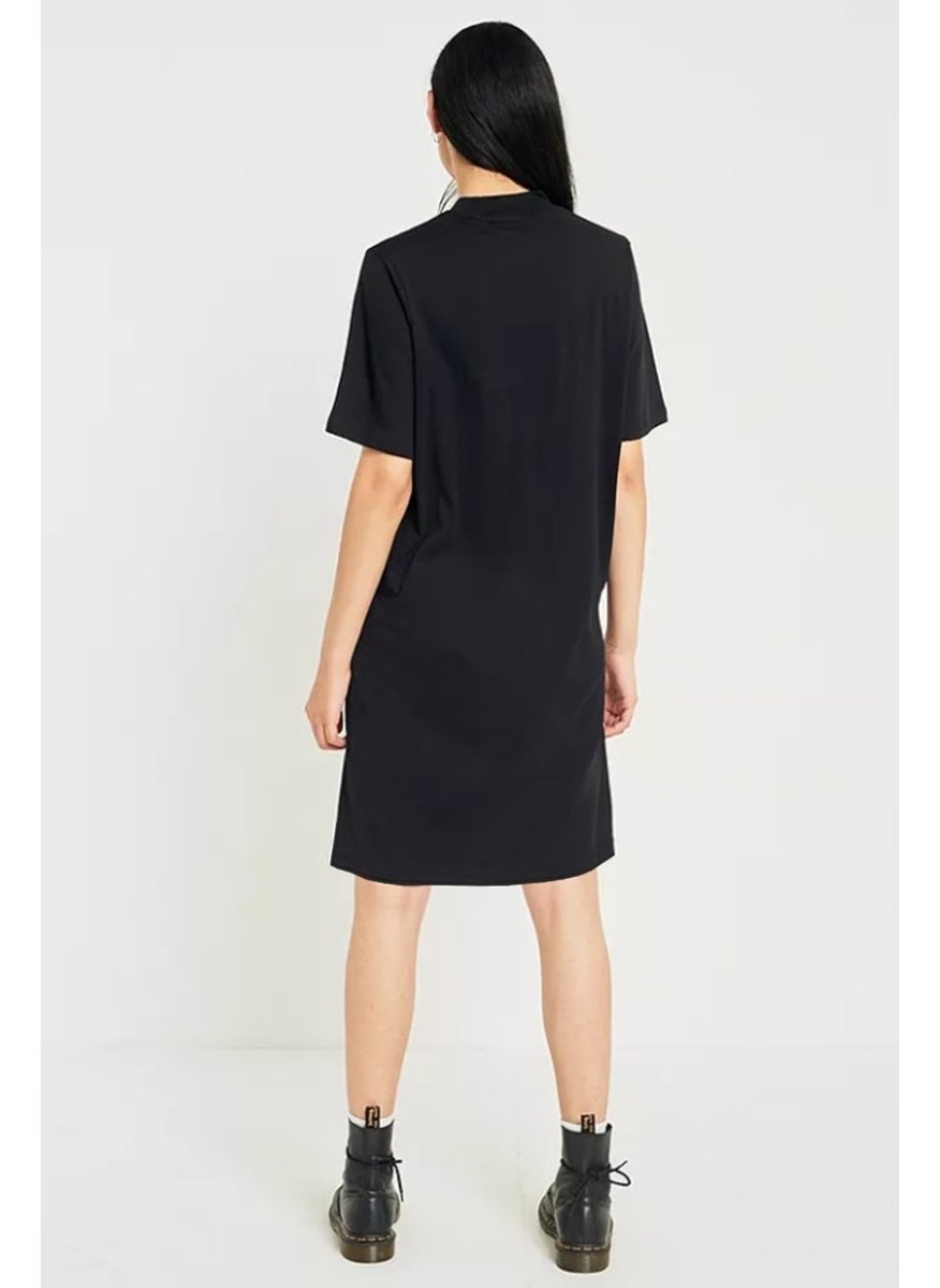 Spotted Lamb Black Short Sleeve Above Knee Mid Length Combed Cotton Dress