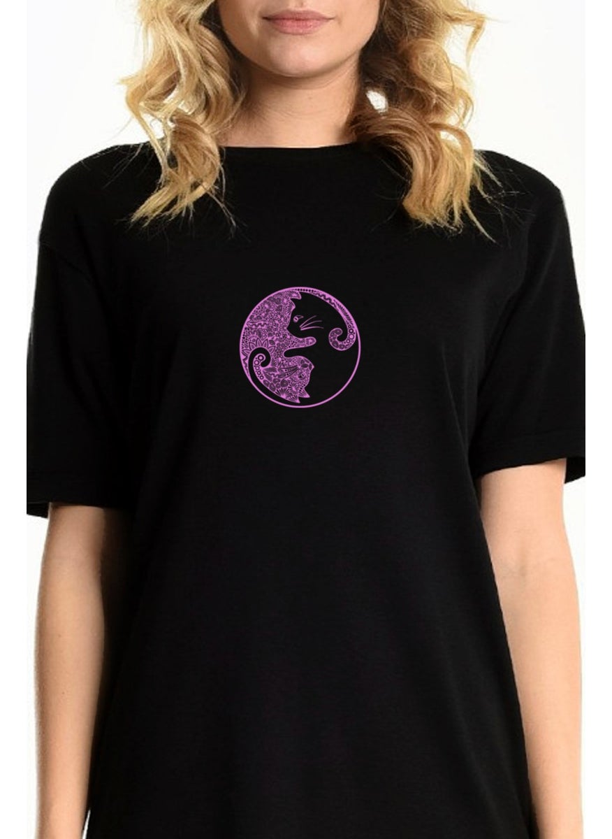 Balance Cats Black Short Sleeve Combed Cotton T-Shirt Dress