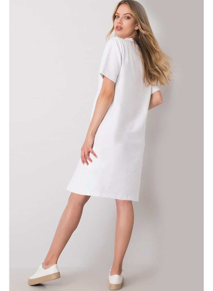Natural Girl White Short Sleeve Above Knee Mid Length Cotton Dress
