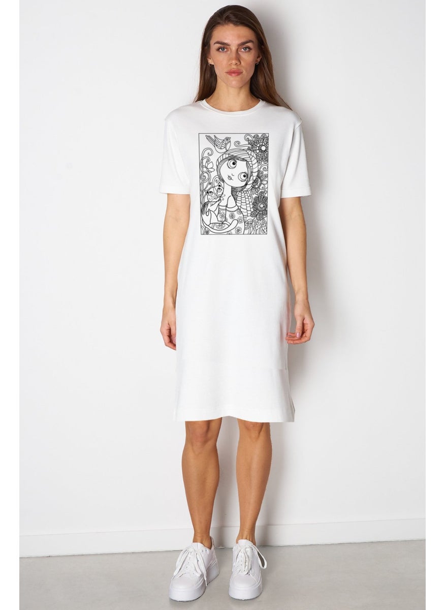 Natural Girl White Short Sleeve Above Knee Mid Length Cotton Dress