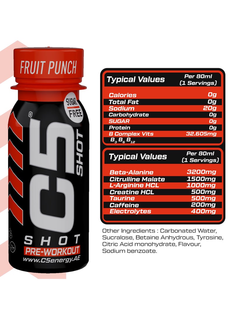 C5 Energy Pre-Workout Shot 80 Ml Fruit Punch Flavor Pack of 12