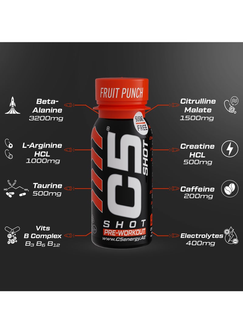 C5 Energy Pre-Workout Shot 80 Ml Fruit Punch Flavor Pack of 12