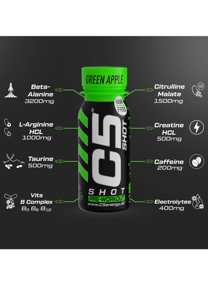 C5 Energy Pre-Workout Shot 80 Ml Green Apple Flavor Pack of 12