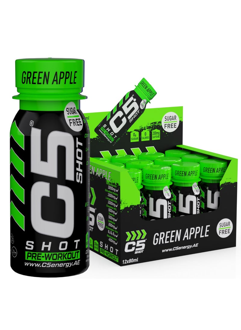 C5 Energy Pre-Workout Shot 80 Ml Green Apple Flavor Pack of 12