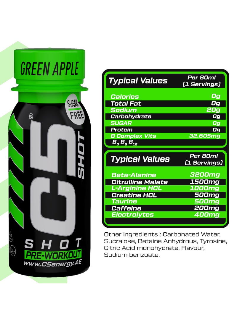 C5 Energy Pre-Workout Shot 80 Ml Green Apple Flavor Pack of 12