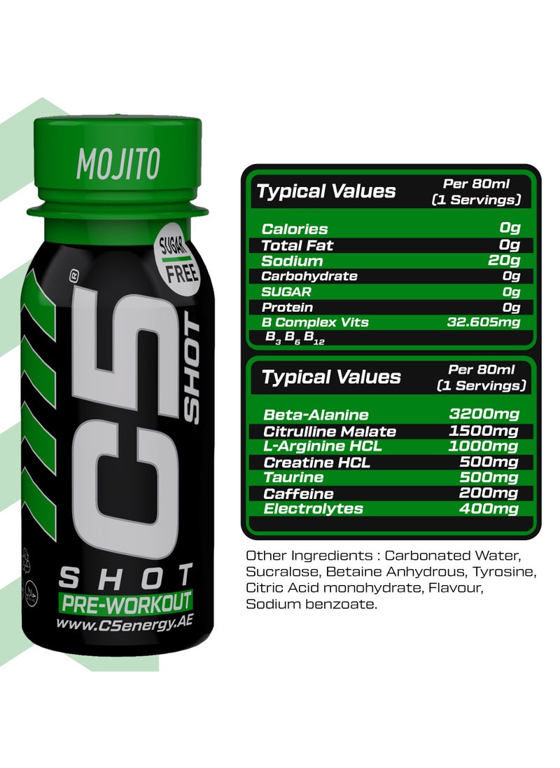 C5 Energy Pre-Workout Shot 80 Ml Mojito Flavor Pack of 12