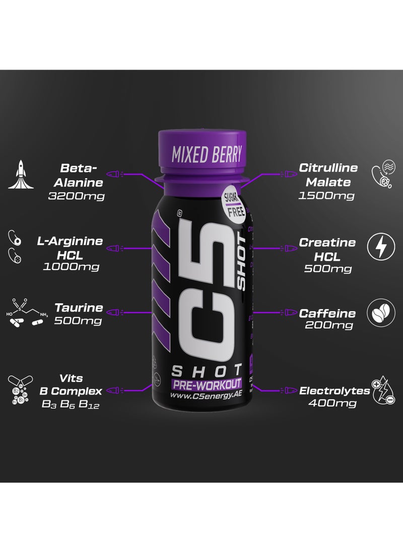 C5 Energy Pre-Workout Shot 80 Ml Mixed Berry Flavor Pack of 12