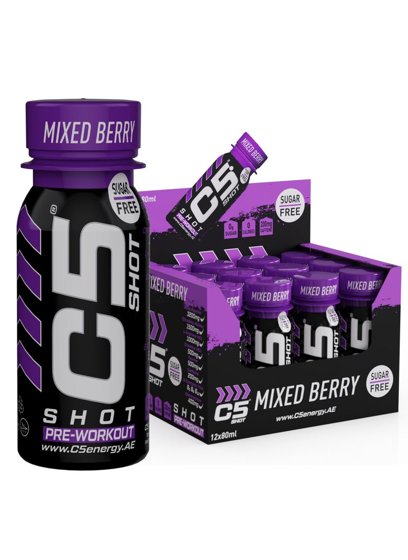 C5 Energy Pre-Workout Shot 80 Ml Mixed Berry Flavor Pack of 12