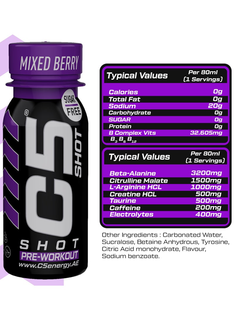 C5 Energy Pre-Workout Shot 80 Ml Mixed Berry Flavor Pack of 12