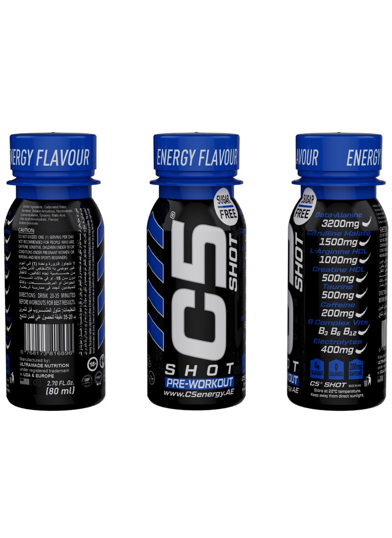 C5 SHOT Pre-Workout Drink | 80ml Liquid Energy Shot | 200mg Caffeine, Beta-Alanine, Creatine, Citrulline | Sugar Free | Zero Calories  (Pack of 12, Energy Flavour)