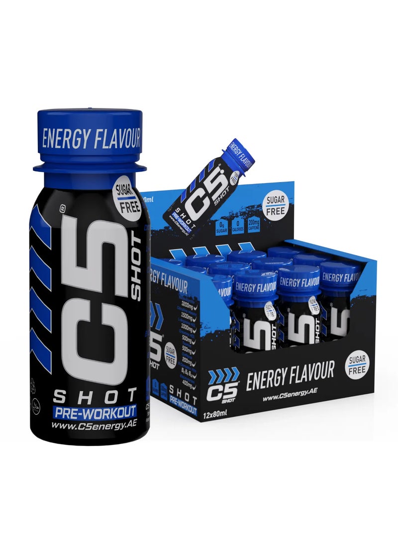 C5 SHOT Pre-Workout Drink | 80ml Liquid Energy Shot | 200mg Caffeine, Beta-Alanine, Creatine, Citrulline | Sugar Free | Zero Calories  (Pack of 12, Energy Flavour)