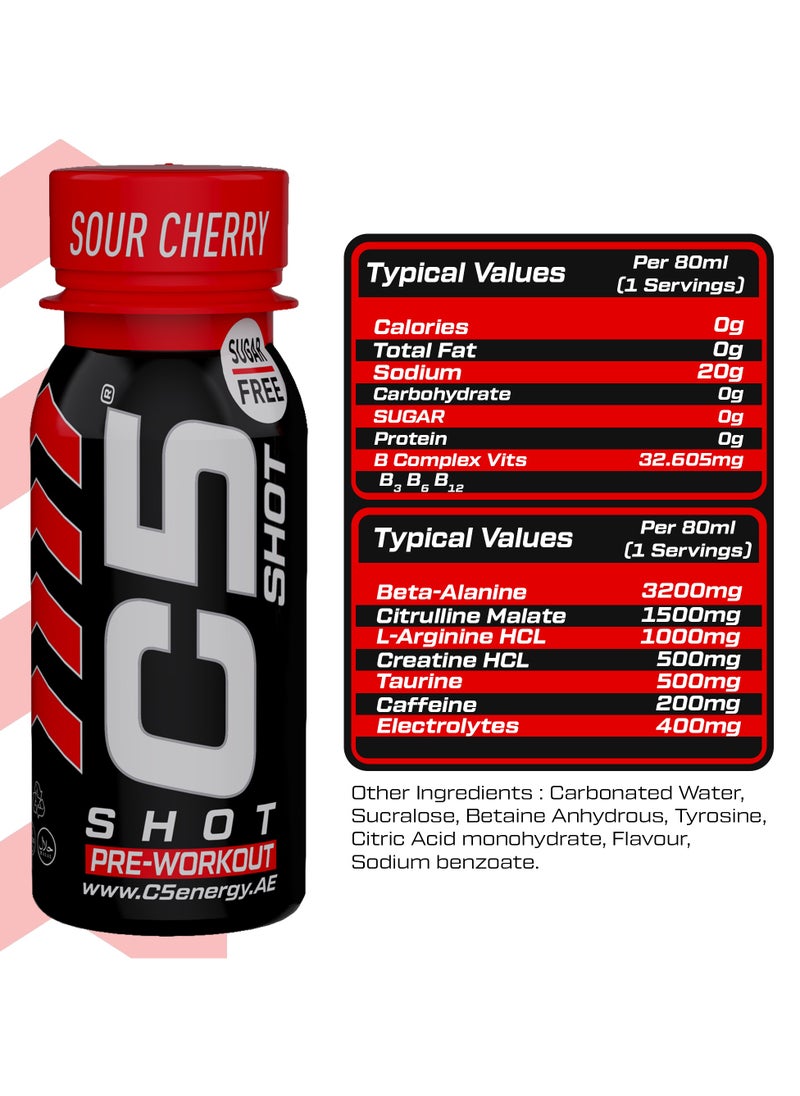 C5 Energy Pre-Workout Shot 80 Ml Sour Cherry Flavor Pack of 12