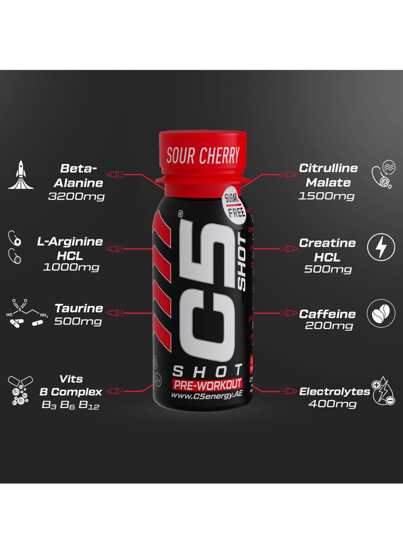 C5 Energy Pre-Workout Shot 80 Ml Sour Cherry Flavor Pack of 12