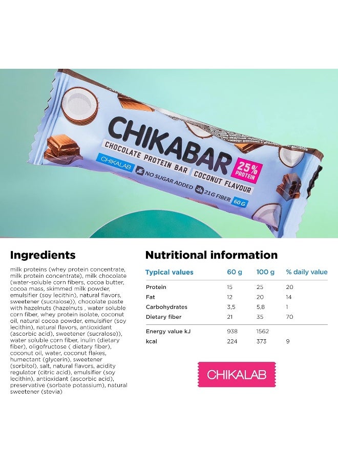 Chocolate Protein Bar Coconut Flavour No Sugar Added 12x60g