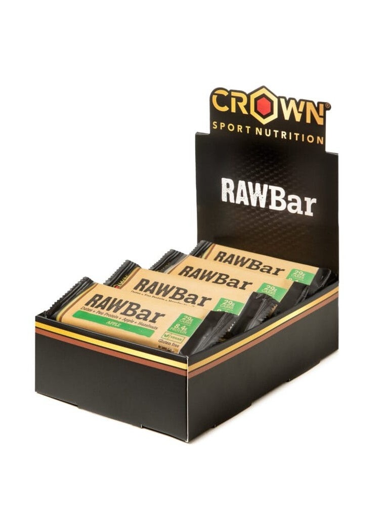 CROWN SPORT NUTRITION - RAW Bar Hazelnut-Apple Flavor, VEGAN and Gluten Free (12 x 50grams)