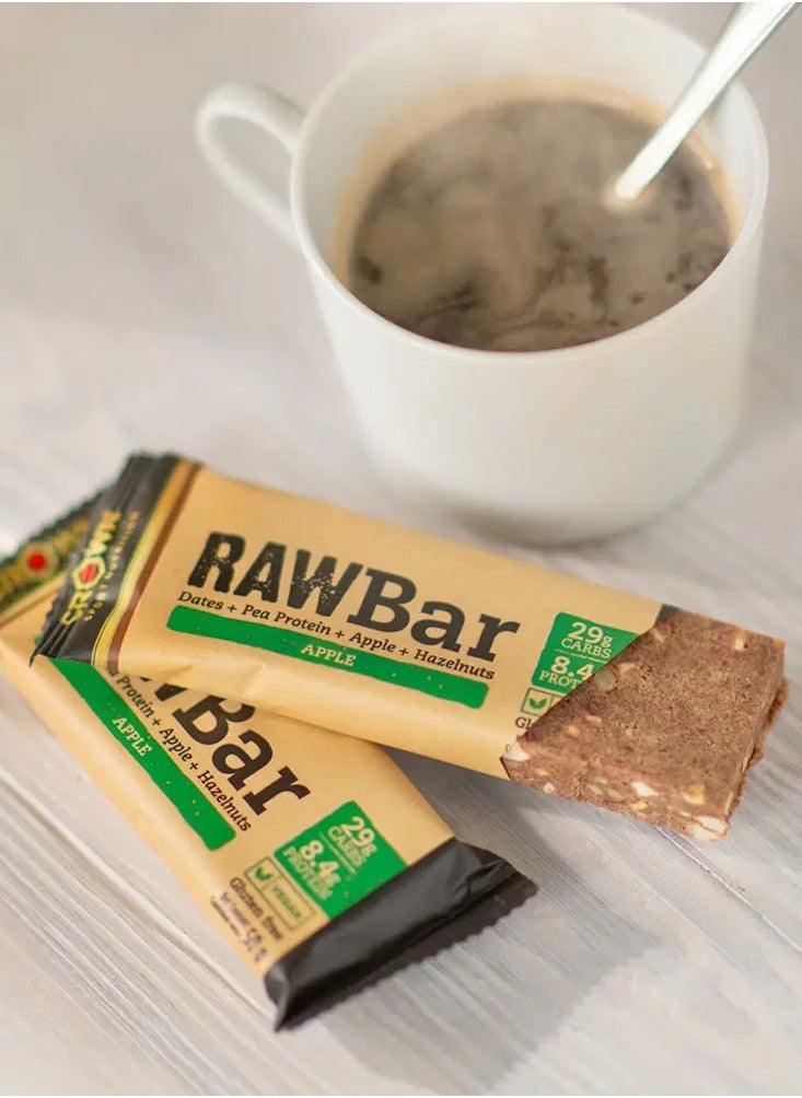 CROWN SPORT NUTRITION - RAW Bar Hazelnut-Apple Flavor, VEGAN and Gluten Free (12 x 50grams)