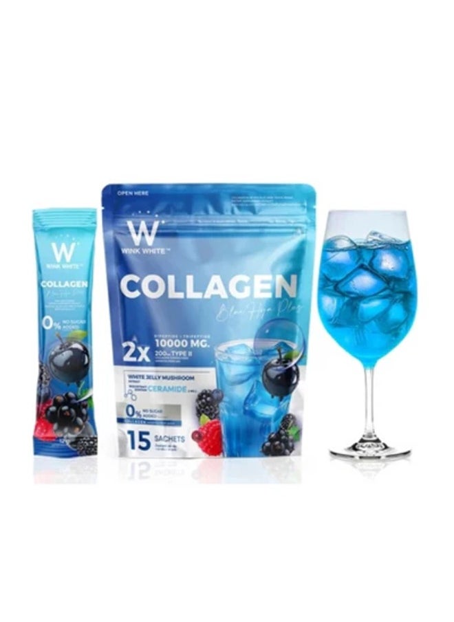 Wink White Collagen Supplement Drink – 15 Sachets with 10,000mg Type II Collagen + Hyaluronic Acid – Skin Whitening & Firming Boost