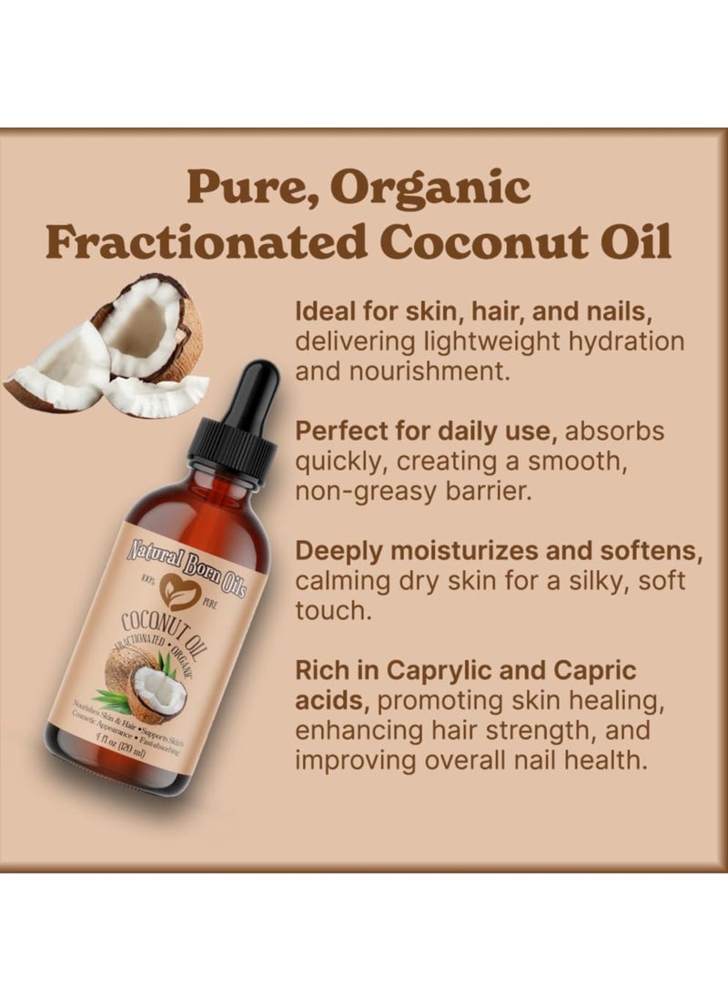 Coconut Oil Fractionated, 16oz, Organic, Cold-Pressed, Carrier Oil, Fast-Absorbing, Deep Skin Care, Hair Health, Natural Born Oils.