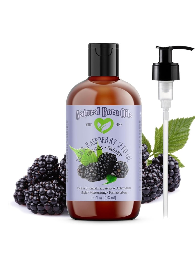 Natural Born Oils Black Raspberry Seed Oil, 16oz, Organic, Cold-Pressed, High in Ellagic Acid, Skin Moisturizer, Hair Health