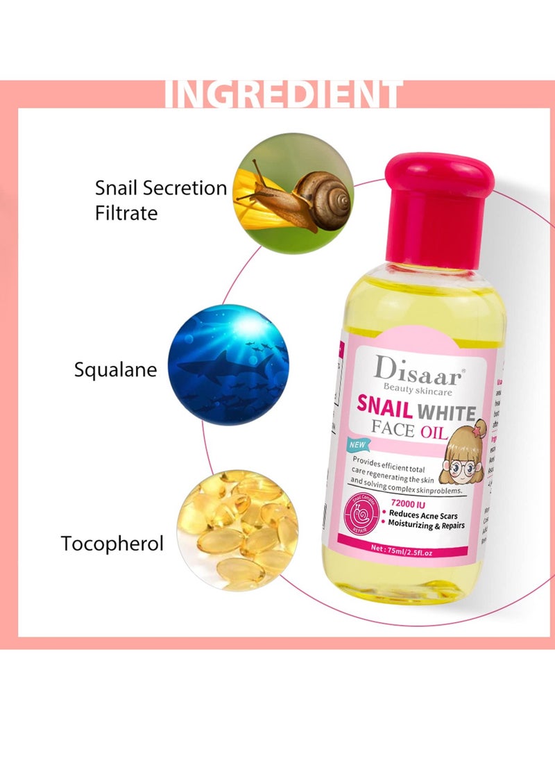 Snail Face Body Oil Reduces Acne Scars Moisturizing Dry Facial Skin Care Repairs 75ml/2.5fl.oz