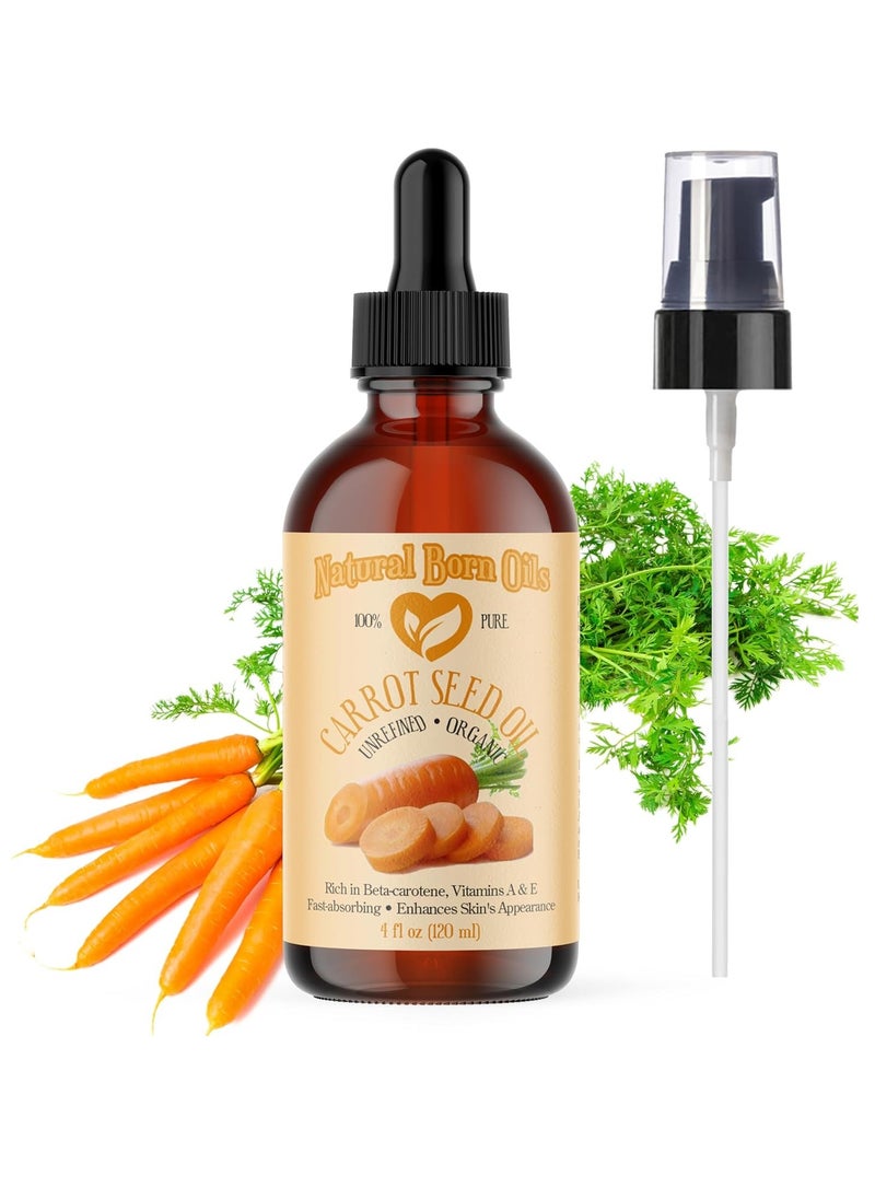 Natural Born Oils Carrot Seed Oil, 4oz, Organic, Cold-Pressed, Antioxidant-Rich, Perfect for Skin Revitalization, Hair Health