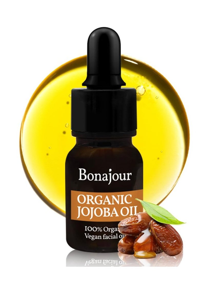 BONAJOUR] vegan 100% Organic Eco-cert Jojoba Facial Oil for Dry Skin - High Moisturizing Carrier Oil 0.4 fl. Oz