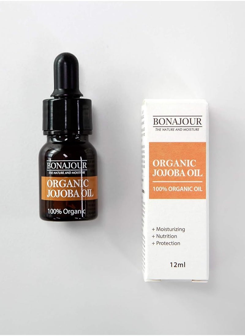 BONAJOUR] vegan 100% Organic Eco-cert Jojoba Facial Oil for Dry Skin - High Moisturizing Carrier Oil 0.4 fl. Oz