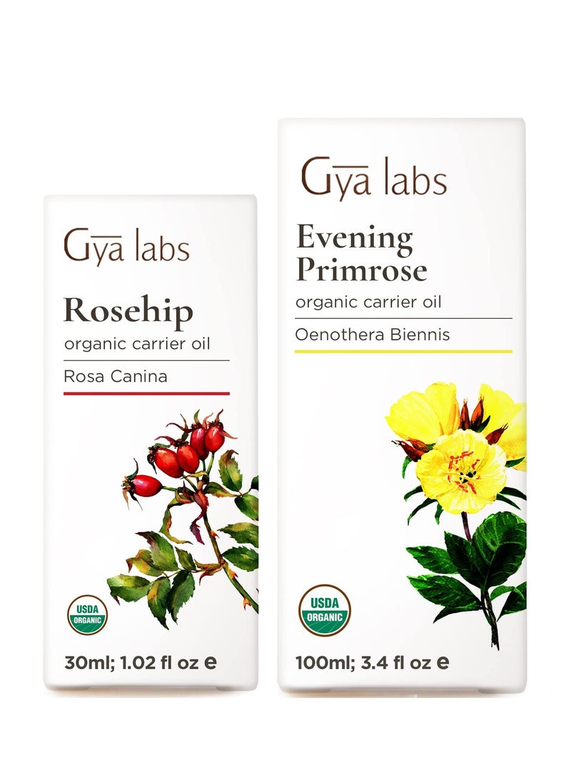 Gya Labs Rosehip Oil for Face (30ml) & Evening Primrose Oil for Face (100ml) Set - 100% Natural Aromatherapy Grade Essential Oils Set