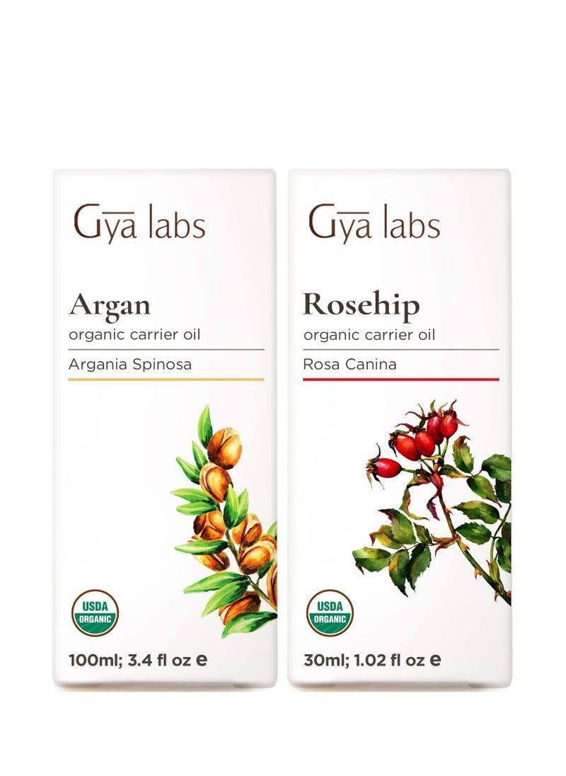 Gya Labs Carrot Oil for Skin & Rosehip Oil for Face Set - 100% Natural Aromatherapy Grade Essential Oils Set - 2x1 fl oz