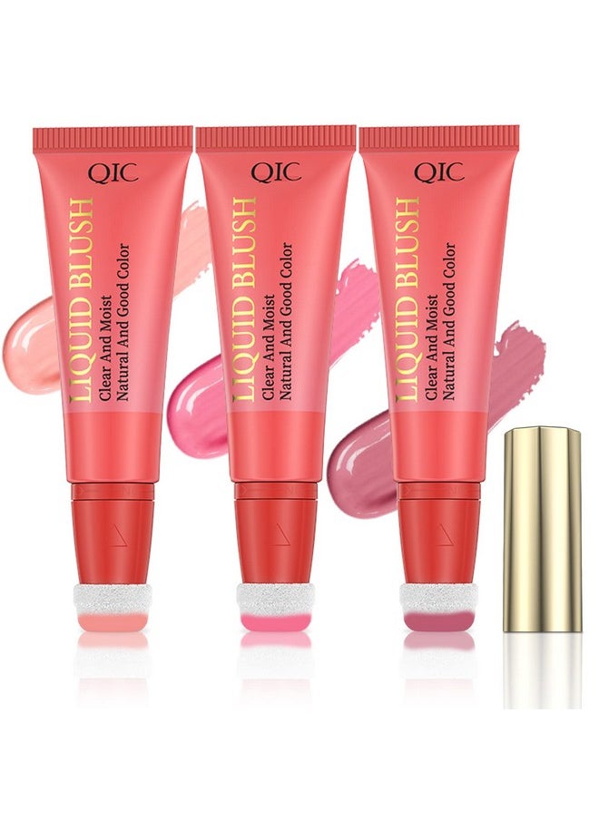 Liquid Blush Makeup Wand For Cheek Tint, Cream Blush Liquid With Cushion Applicator, Lightweight Blendable Blush Stick Makeup Natural-looking, Glow Dewy Finish Lasting(Nude Pink,Cool Pink,Dark Rose)