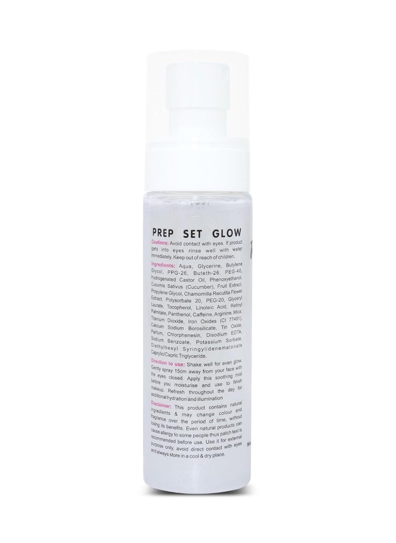 Prep Set Glow 100ml with Silver Shimmer Long Lasting Hydrating Makeup Setting Spray for Dewy Finish and Radiant Glow