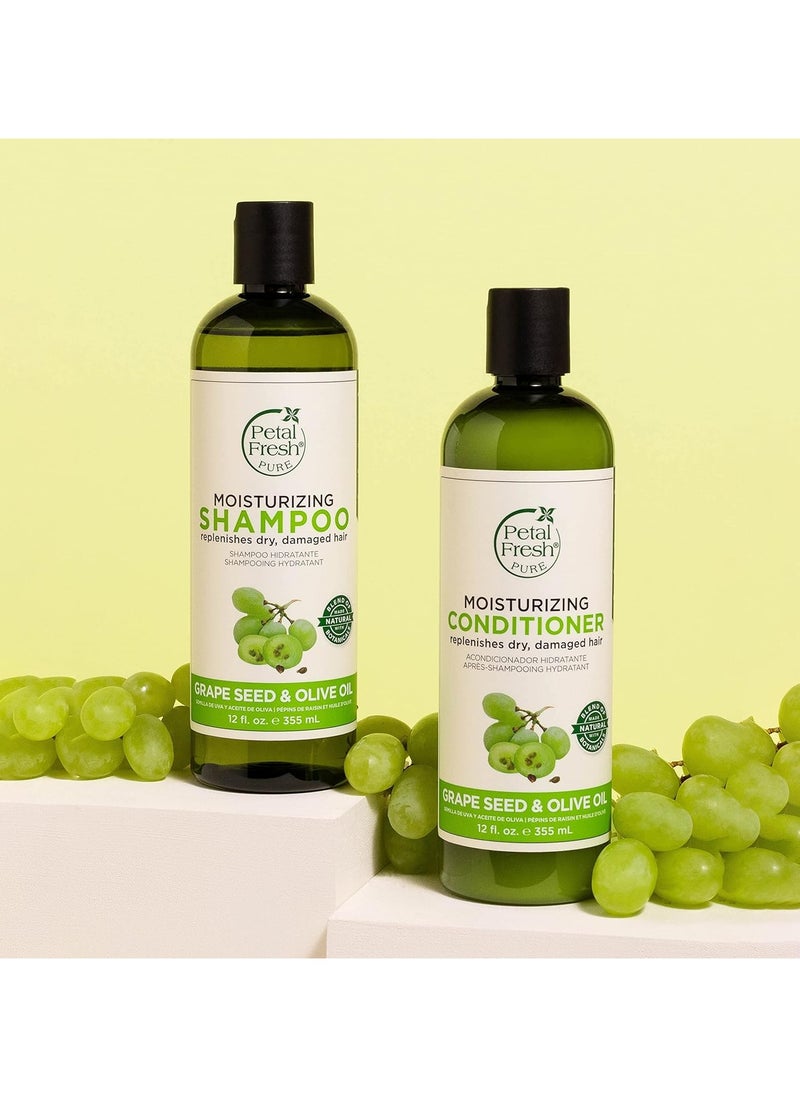 Pure Moisturizing Grapeseed & Olive Oil Shampoo for dry & damaged hair - 355 ml| Sulphate, Silicones & Paraben Free|All Natural | 100% Vegan & Cruelty Free