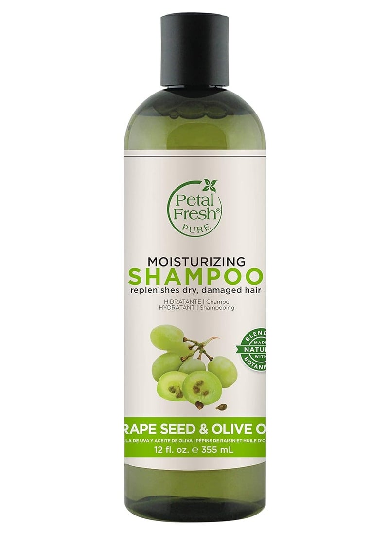 Pure Moisturizing Grapeseed & Olive Oil Shampoo for dry & damaged hair - 355 ml| Sulphate, Silicones & Paraben Free|All Natural | 100% Vegan & Cruelty Free