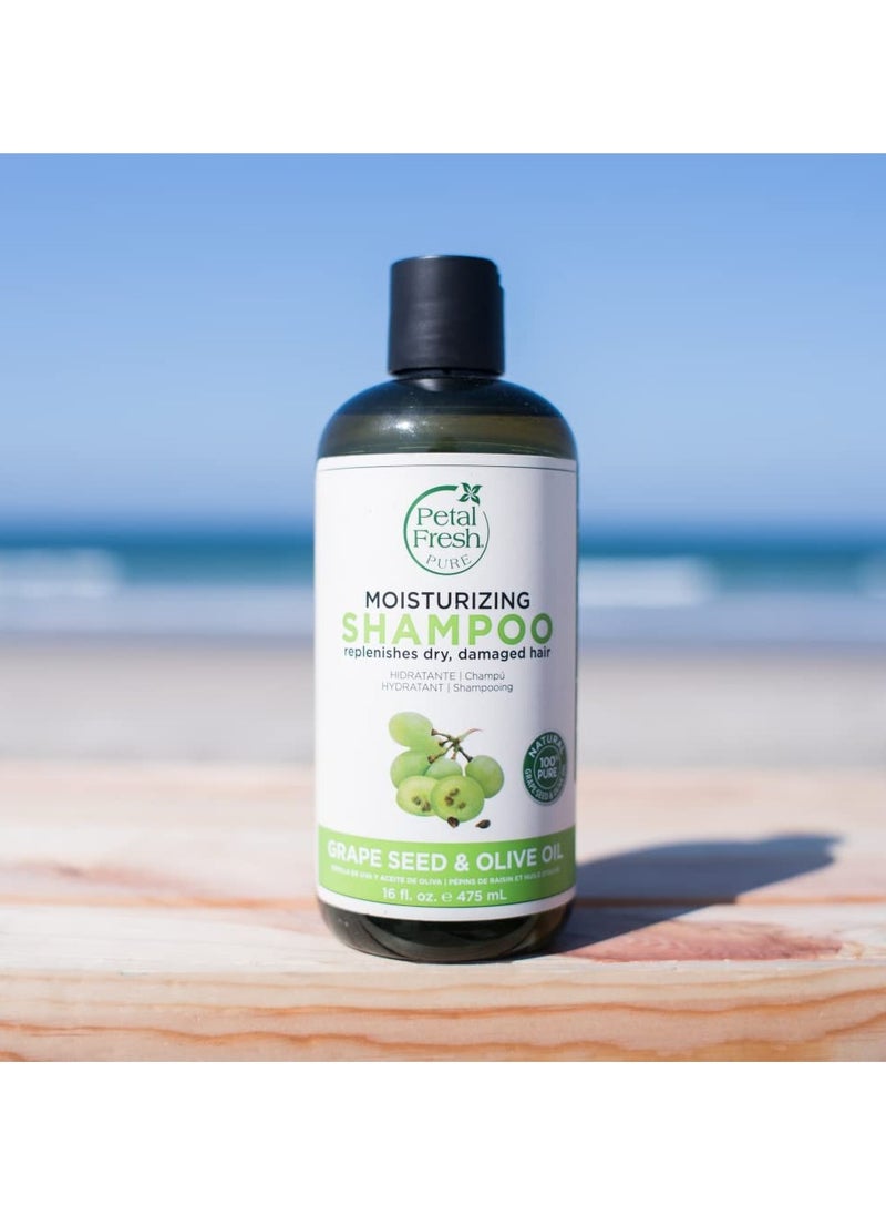 Pure Moisturizing Grapeseed & Olive Oil Shampoo for dry & damaged hair - 355 ml| Sulphate, Silicones & Paraben Free|All Natural | 100% Vegan & Cruelty Free