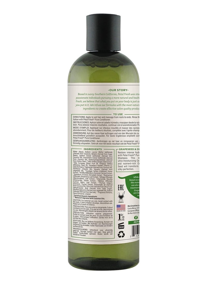 Pure Moisturizing Grapeseed & Olive Oil Shampoo for dry & damaged hair - 355 ml| Sulphate, Silicones & Paraben Free|All Natural | 100% Vegan & Cruelty Free