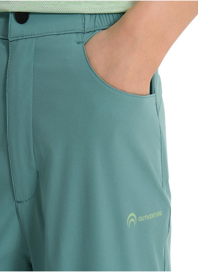 Outventure Women's Blue-Green Trousers – Water-Repellent +ADD SHIELD, 3 Pockets, Reflective Elements, Comfortable Fit, Ideal for Travel & Outdoor