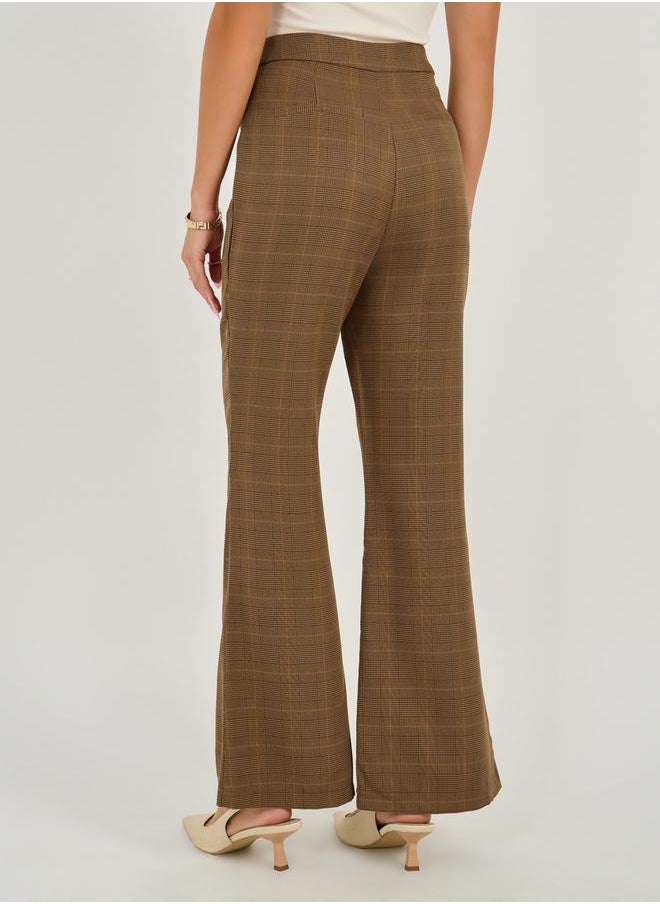 Checked High Rise Flared Pants