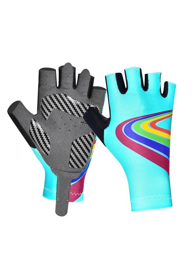 Outdoor Sport Children Bike Cycling Gloves Half Finger Silicone Pad Accessory for Kid(sky blue S)