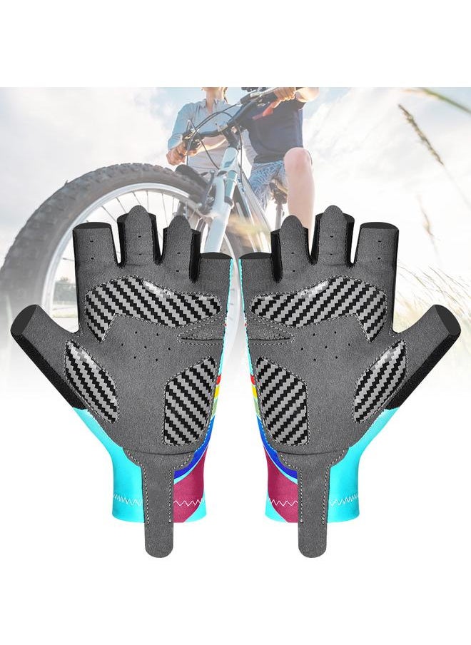 Outdoor Sport Children Bike Cycling Gloves Half Finger Silicone Pad Accessory for Kid(sky blue M)