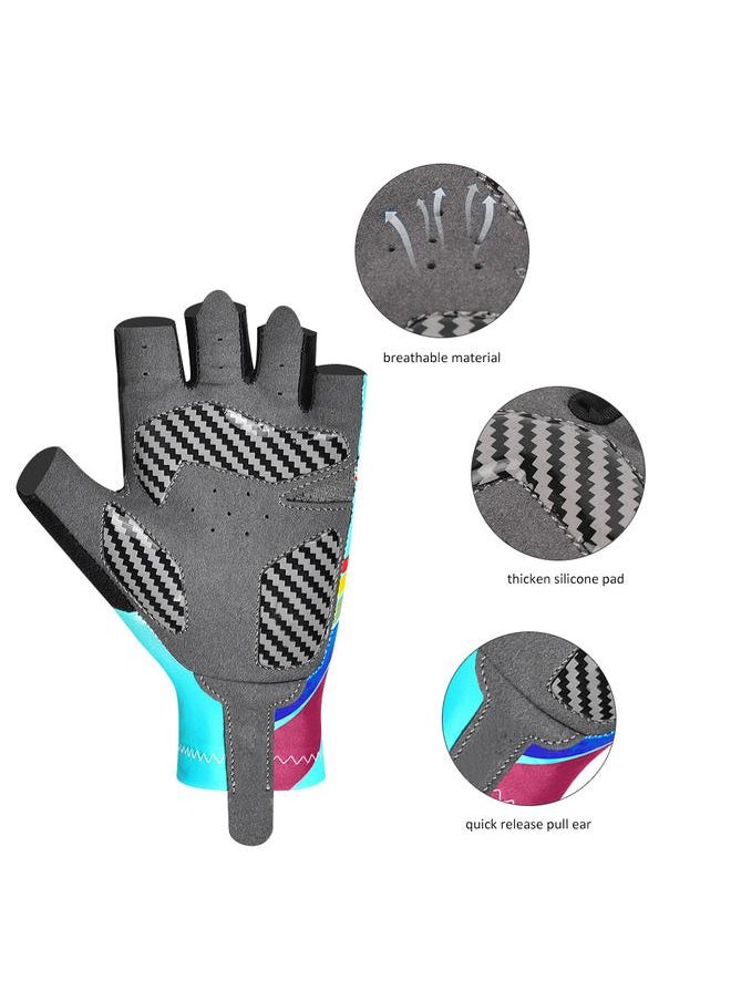 Outdoor Sport Children Bike Cycling Gloves Half Finger Silicone Pad Accessory for Kid(sky blue M)