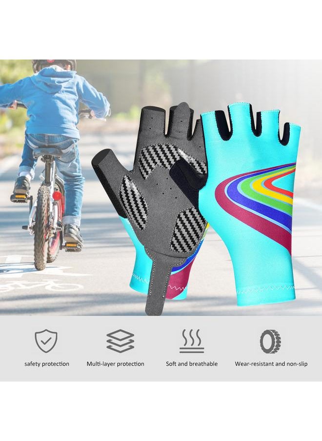 Outdoor Sport Children Bike Cycling Gloves Half Finger Silicone Pad Accessory for Kid(sky blue M)