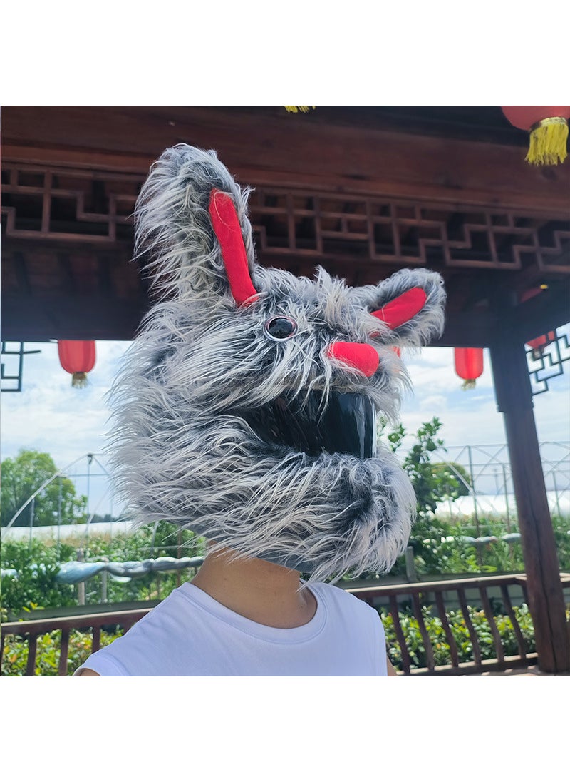 Crazy Rabbit Cartoon Plush Helmet Cover gray