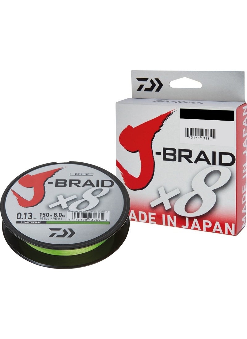 JBraid 8B 150m Chartreuse Rope Line 0.13mm