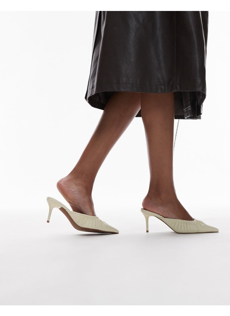 Dill Ruched Slip On Mid Heeled Mules