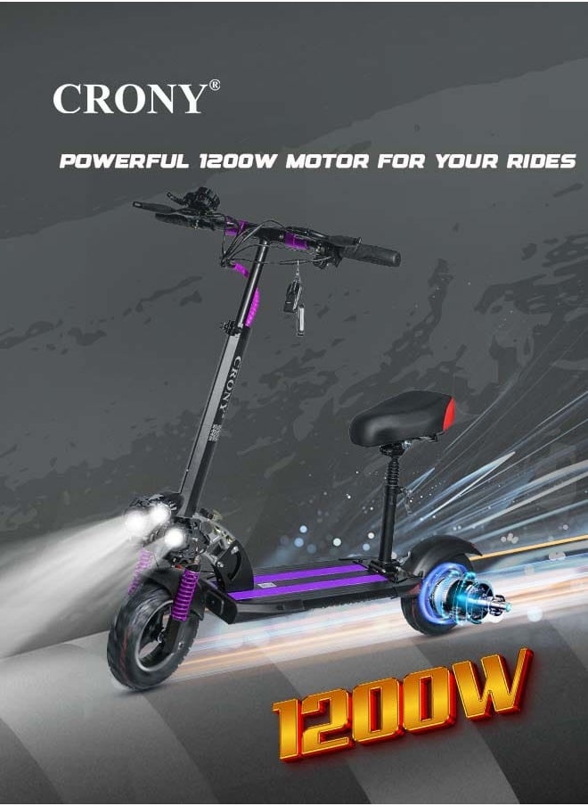 CRONY V10 Pro Fast Speed Electric Scooter for Adults Kids, Off-Road All-Terrain E-Scooter with 1200W Motor & Aluminum Frame, 20-40KM/H Speed, 120KG Max Load, Desert-Ready Design-Purple