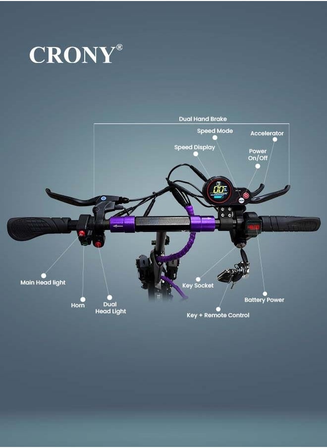 CRONY V10 Pro Fast Speed Electric Scooter for Adults Kids, Off-Road All-Terrain E-Scooter with 1200W Motor & Aluminum Frame, 20-40KM/H Speed, 120KG Max Load, Desert-Ready Design-Purple
