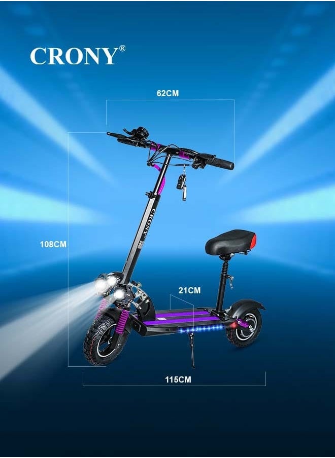 CRONY V10 Pro Fast Speed Electric Scooter for Adults Kids, Off-Road All-Terrain E-Scooter with 1200W Motor & Aluminum Frame, 20-40KM/H Speed, 120KG Max Load, Desert-Ready Design-Purple