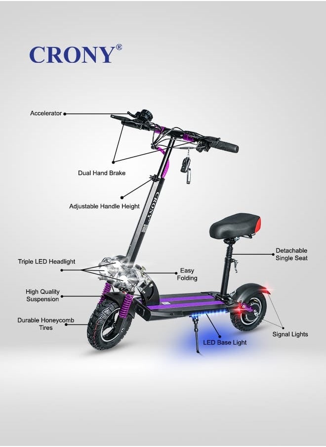 CRONY V10 Pro Fast Speed Electric Scooter for Adults Kids, Off-Road All-Terrain E-Scooter with 1200W Motor & Aluminum Frame, 20-40KM/H Speed, 120KG Max Load, Desert-Ready Design-Purple