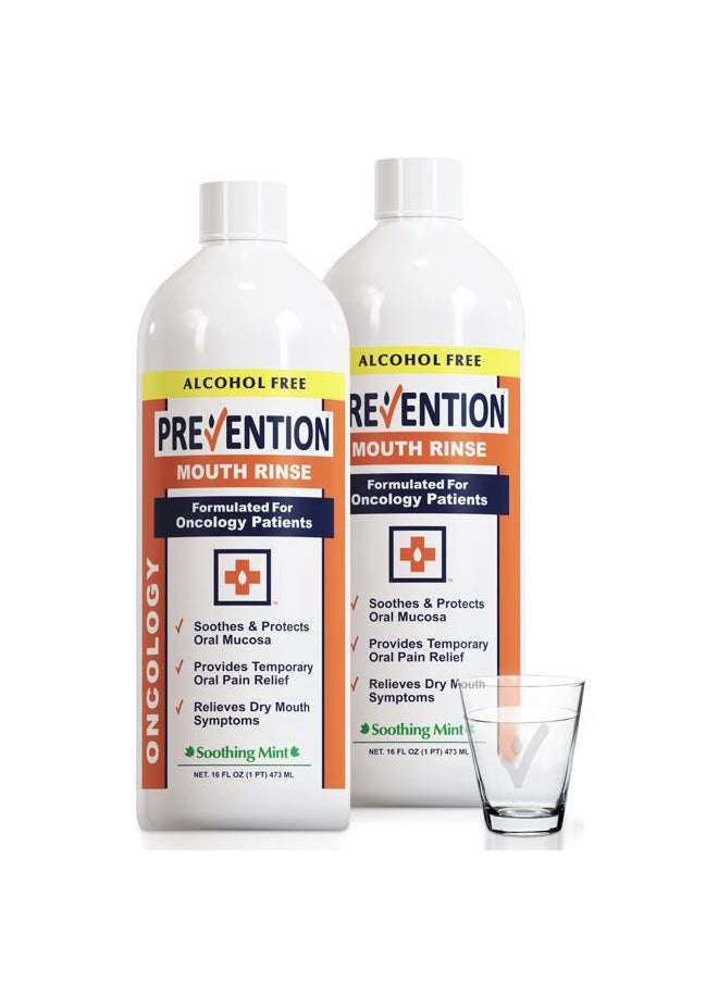 Prevention Oncology Alcohol Free Mouthwash, Soothing, Gentle, & Moisturizing, Mouthsore and Dry Mouth Mouthwash Specially Formulated for Patients Undergoing Oncology Treatment - 16 oz, Value 2-Pack